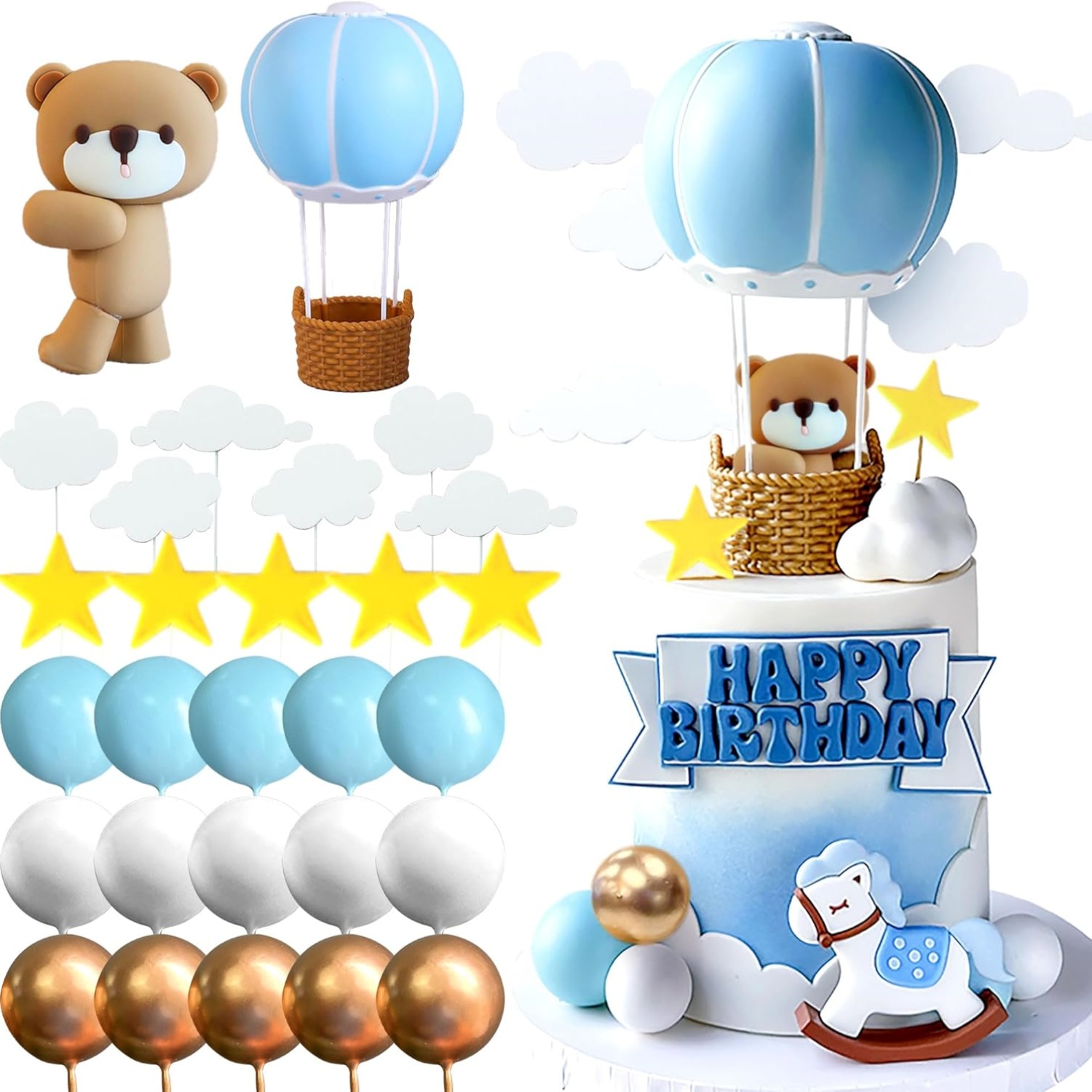 Baby Nursery Hot Air Balloon - لافينتي الأزرق الوردي الدب كعكة الديكور