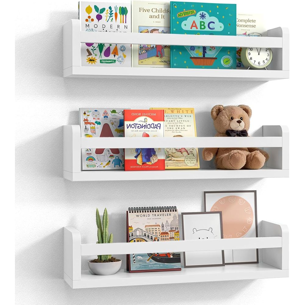 Baby Nursery Bookshelf - مجموعة رفوف كتب خشبية بيضاء للأطفال