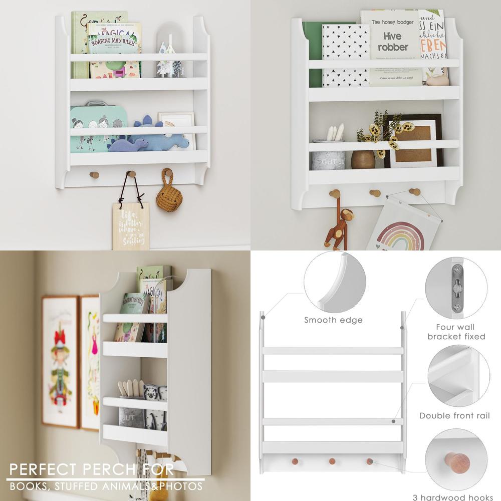Baby Nursery Bookshelf - رفوف كتب معلقة للحضانة مع خطافات،