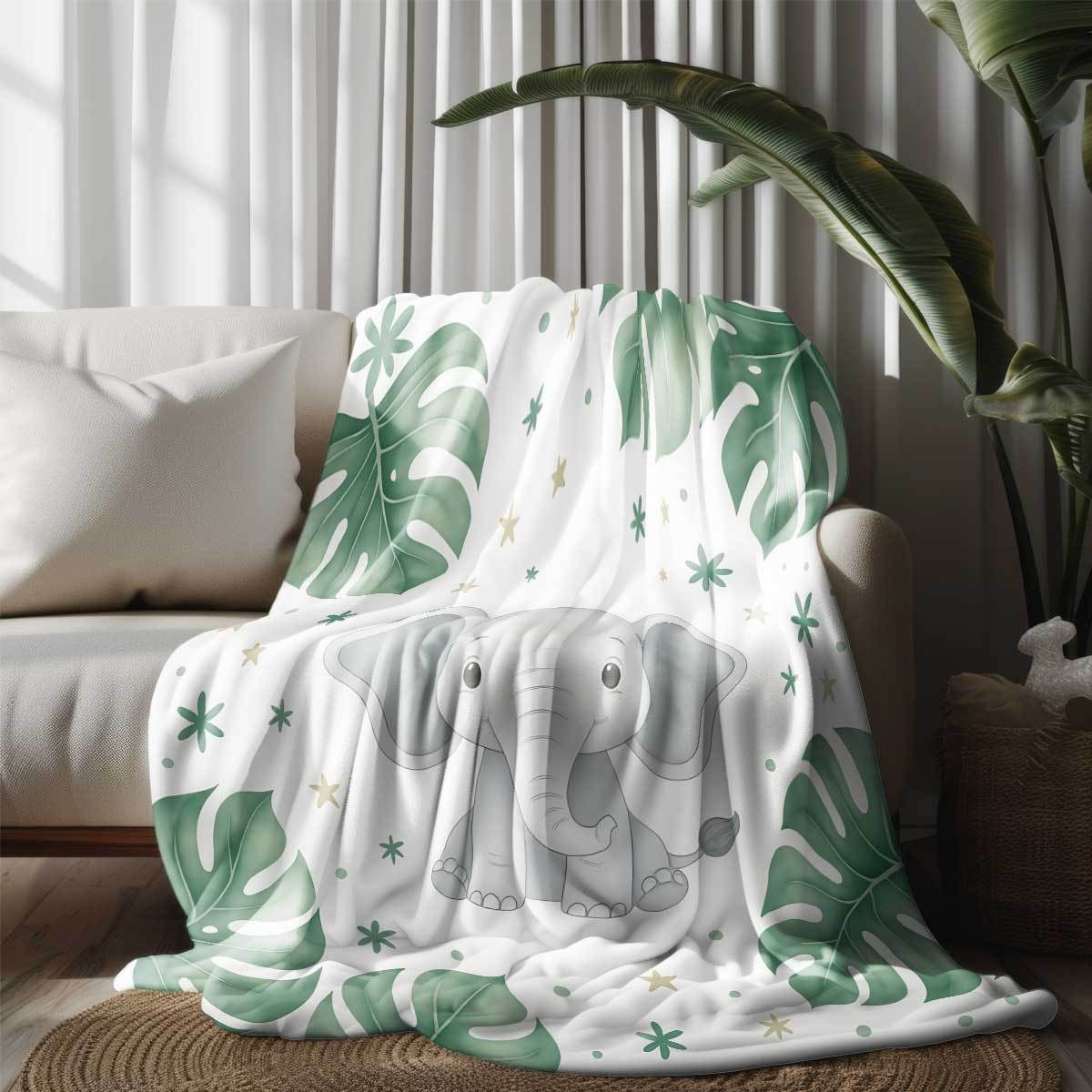 Baby Nursery Elephant Theme - لطيف الفيل و Monstera ورقة بطانية
