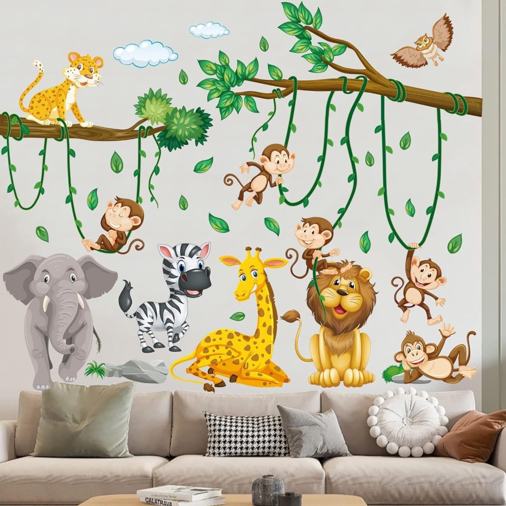 Baby Nursery Decor Girl - ملصقات جدارية على شكل حيوانات الغابة