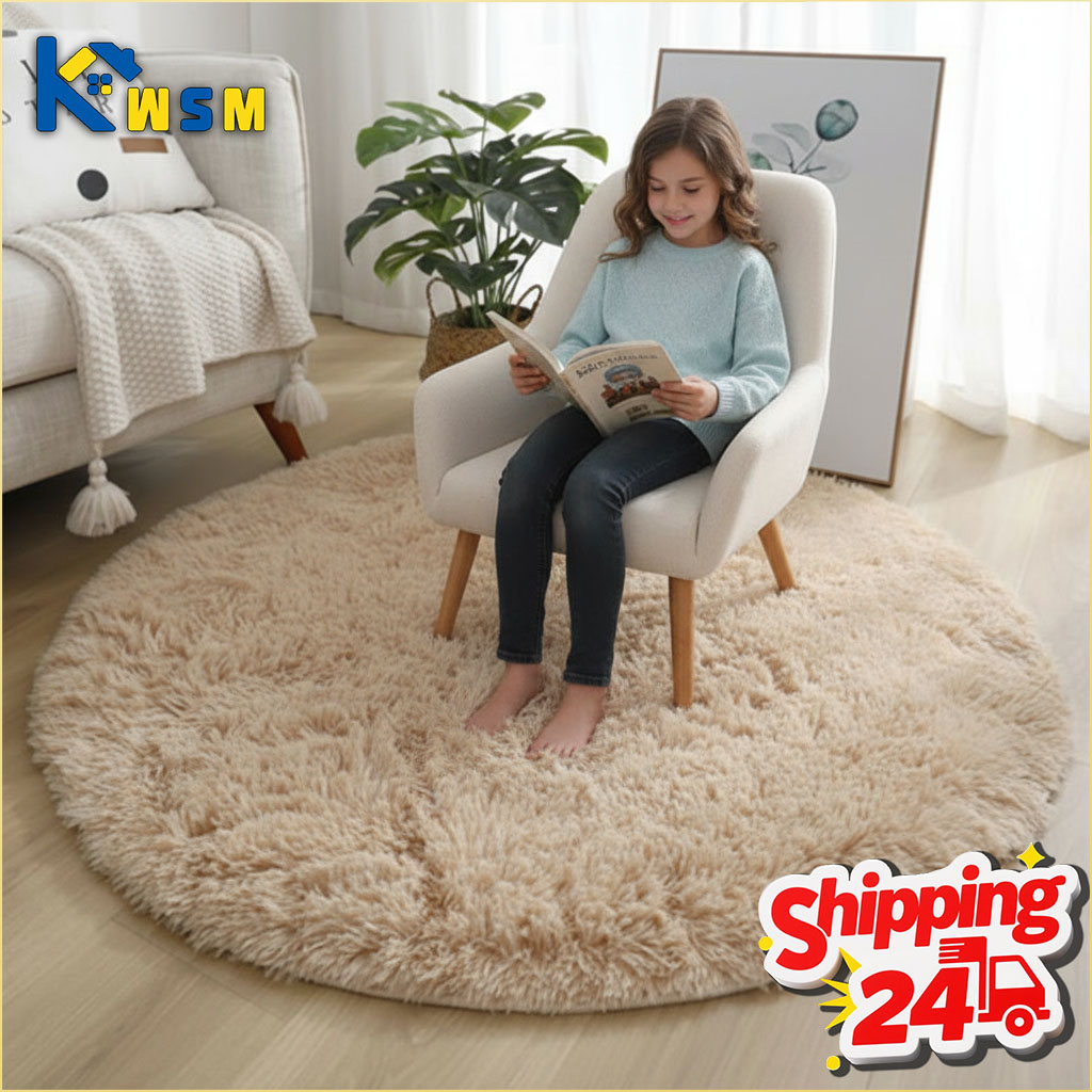 Baby Nursery Rug - سجادة دائرية منفوشة فائقة النعومة من