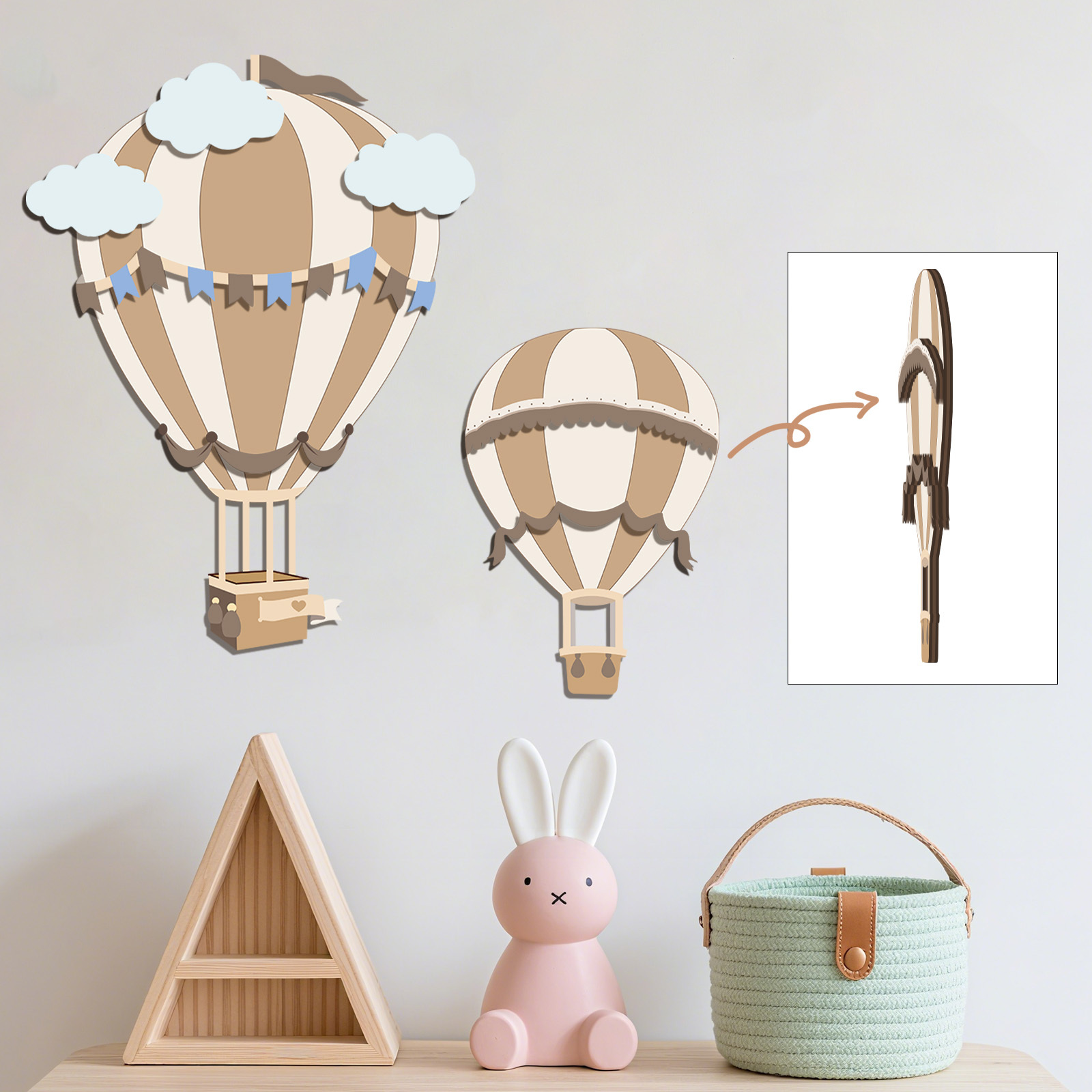 Baby Nursery Hot Air Balloon - ديكور حائط خشبي على شكل منطاد