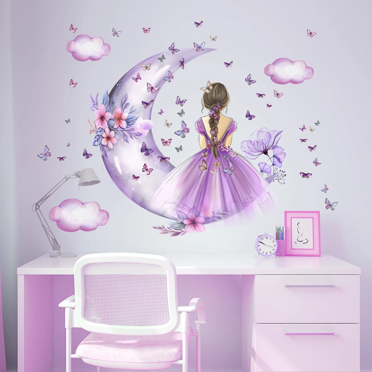 Baby Nursery Ideas Girl - فتاة القمر الفراشات ملصقات جدار طفل