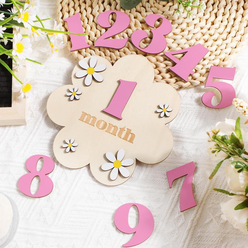 Milestone Card Set - بطاقات معلم شهرية للأطفال الخشبية، زهور