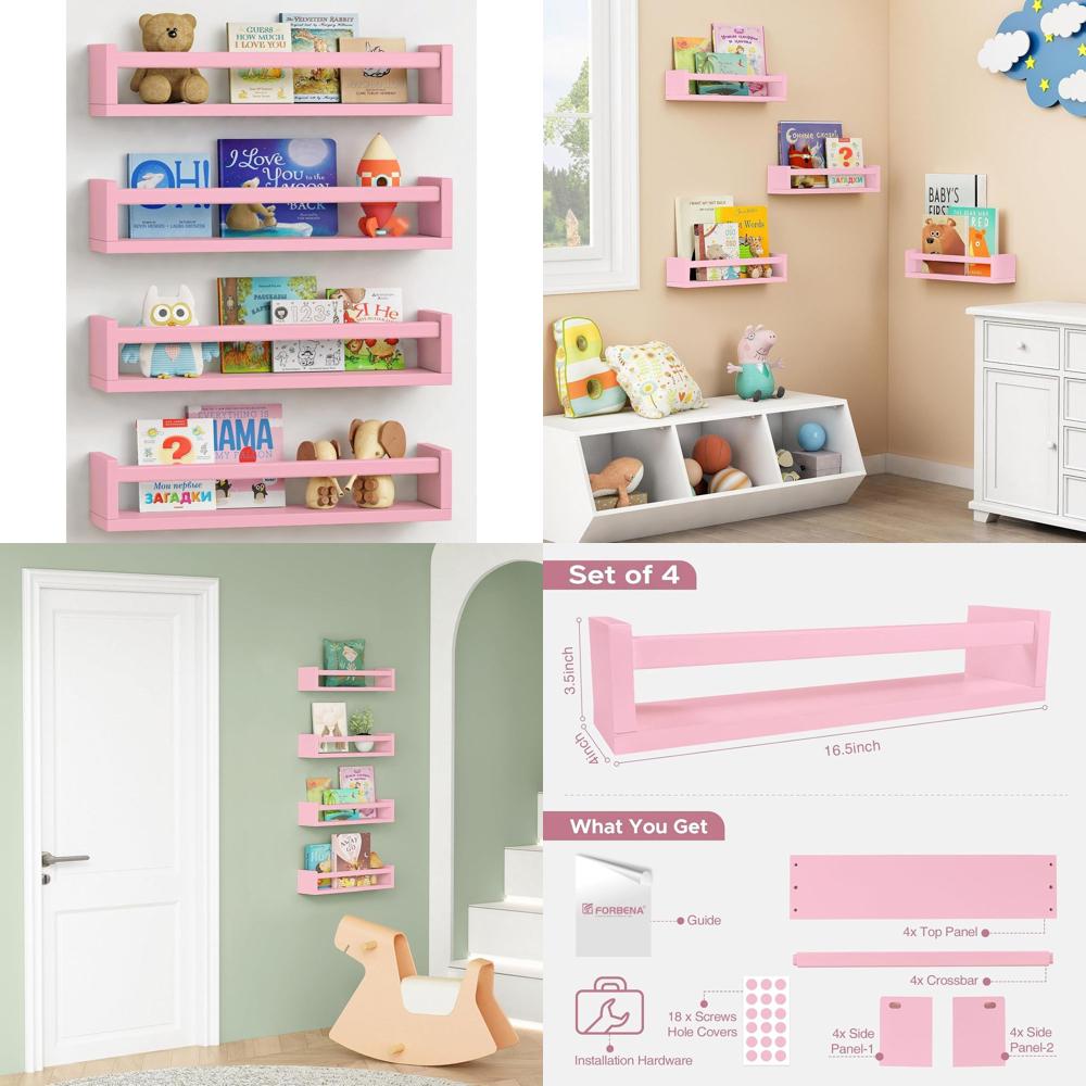 Baby Nursery Bookshelf - رفوف معلقة وردية اللون لغرفة الأطفال
