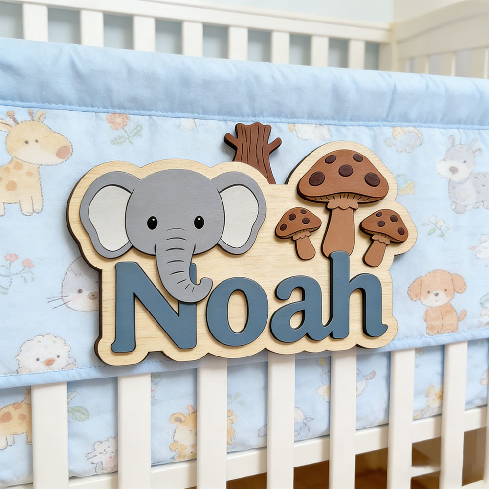 لوحة اسم خشبية مخصصة بتصميم في - مراجعة Baby Nursery Elephant Theme وسعره