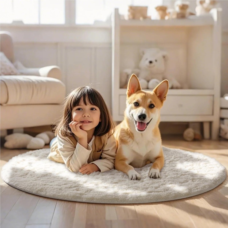سجادة بيضاء مستديرة كريمية ناع - مراجعة Baby Nursery Rug وسعره