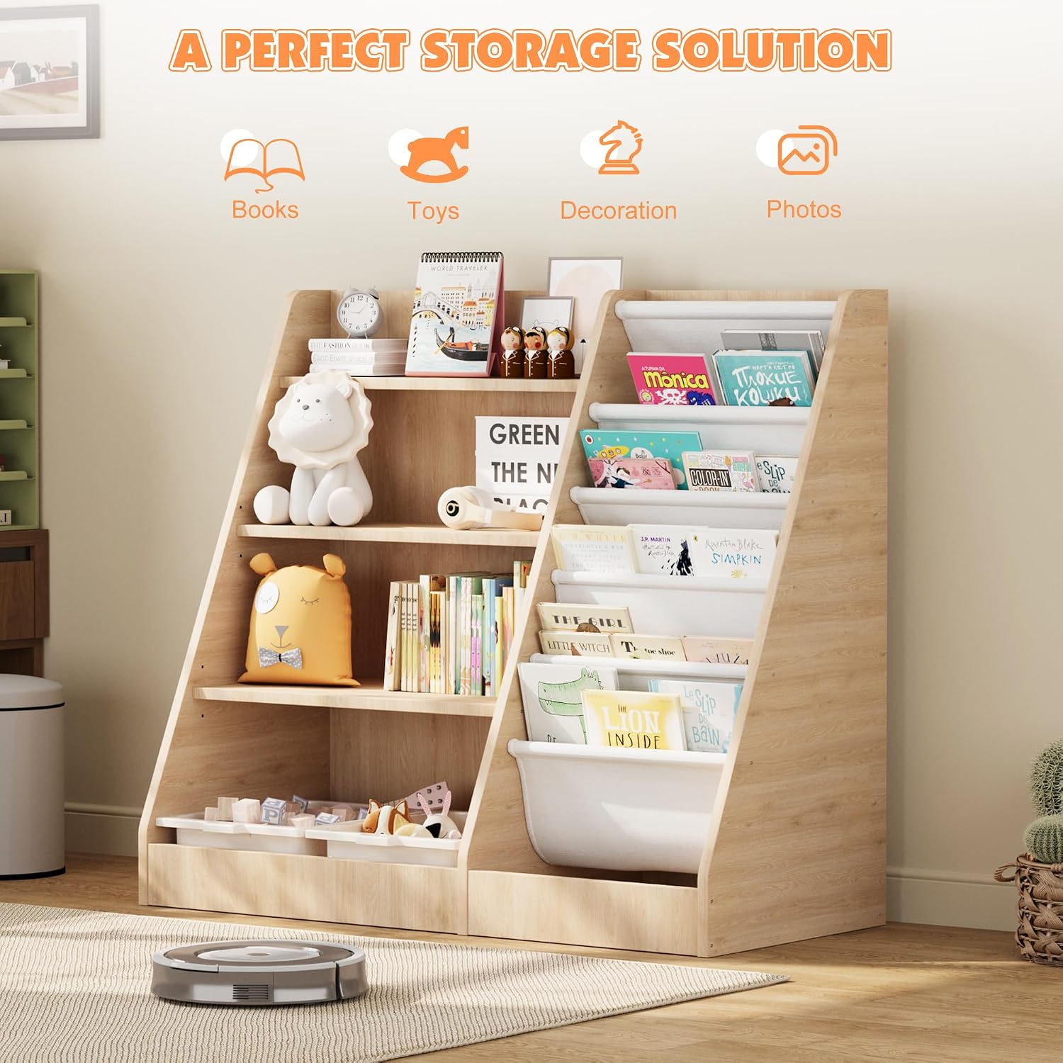 رف كتب خشبي للأطفال من 4 طبقات - مراجعة Baby Nursery Bookshelf وسعره