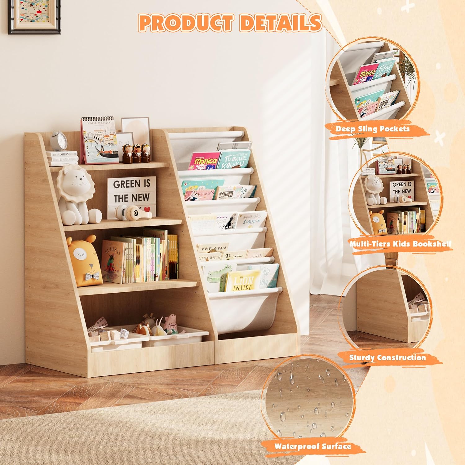 رف كتب خشبي للأطفال من 4 طبقات - مراجعة Baby Nursery Bookshelf وسعره