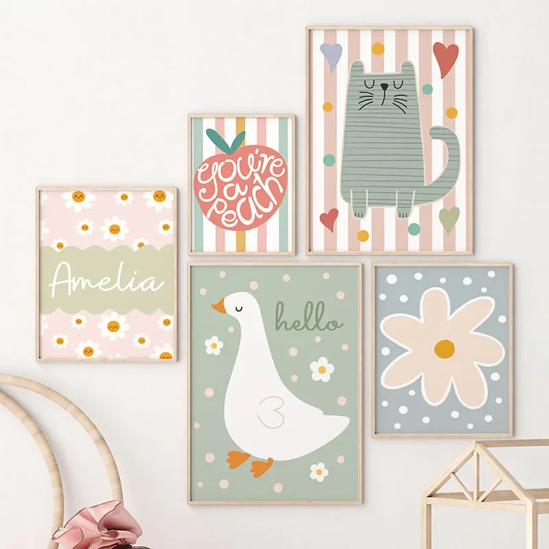 الكرتون القط بطة الطيور التفاح - مراجعة Baby Nursery Art وسعره